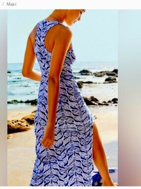 Lilly Pulitzer Kerri Whale Tail print Blue and White Maxi Dress size Medium